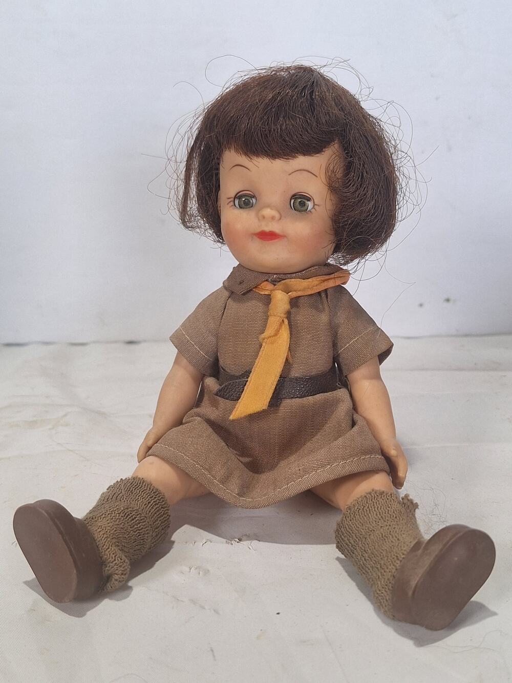Vintage Effanbee Fluffy Brownie Scout Doll 8.5 Inch 1965 Mark Original Outfit